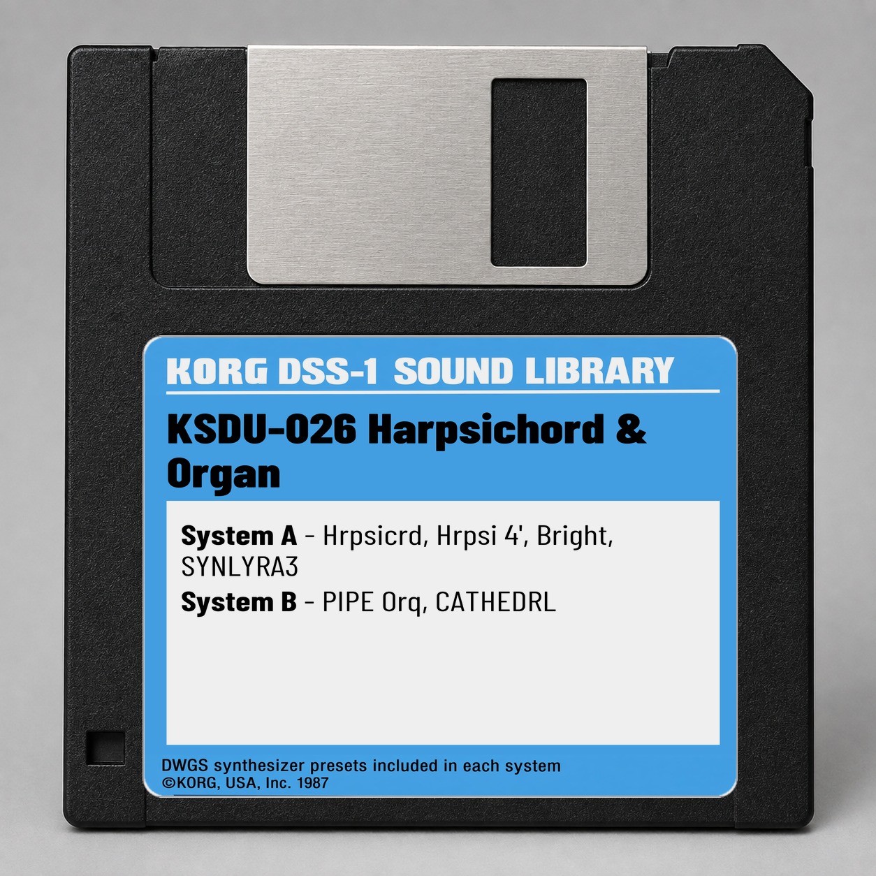 Korg DSS1/DDD1 Disk — KSDU-026 Harpsichord & Organ
