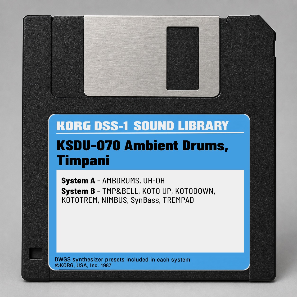 Korg DSS1/DDD1 Disk — KSDU-070 Ambient Drums, Timpani
